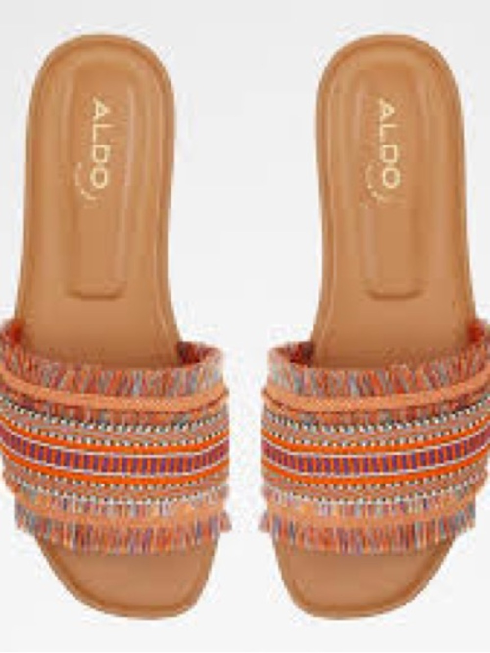 Aldo Orange Multicolor Fringed Slide Mules